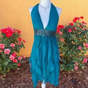 Aquamarine mermaid blue halter mini dress